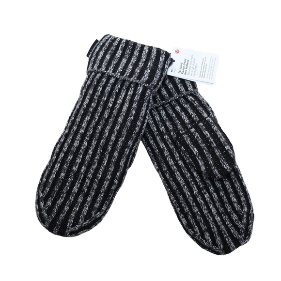 lululemon athletica Accessories - Lululemon Textured Fleece-Lined Knit Mittens - M/L - Black/White - NWT